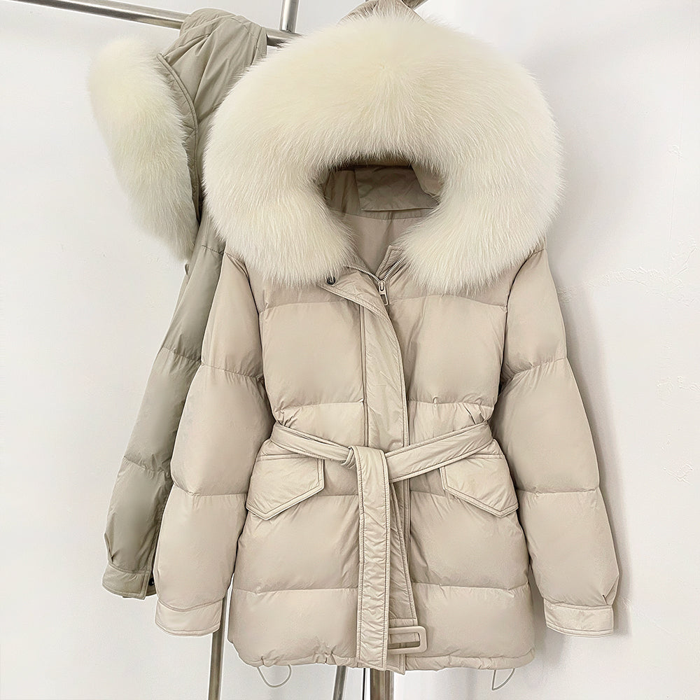 OFTBUY Hooded Real Fox Fur Down Coat Female New Autumn Winter Top Clothes Women Thickened Warm Natural Fur Fluffy Puffer Jacket