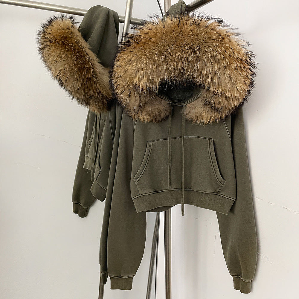 OFTBUY Casual Y2K Hoodie Real Fox Fur Collar Thickened Streetwear Hiphop Hoodie Sweatshirt Vintage Rock Goth Loose Punk Jacket