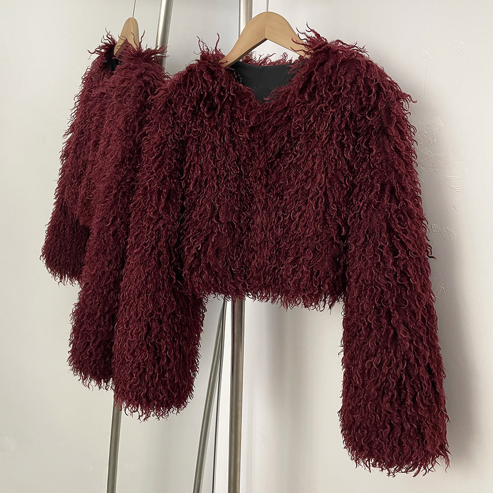 OFTBUY Faux Fur Coat for Women Fur Fluffy Autumn Short Fur Coat Eco-friendly Warm Female New Winter Jacket Long Sleeves O-neck