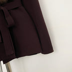 OFTBUY New Autumn Winter Luxury Fashion Outerwear Lady Women's Knit Coat with Large Real Fox Fur Collar Belt Textured Knit Warm