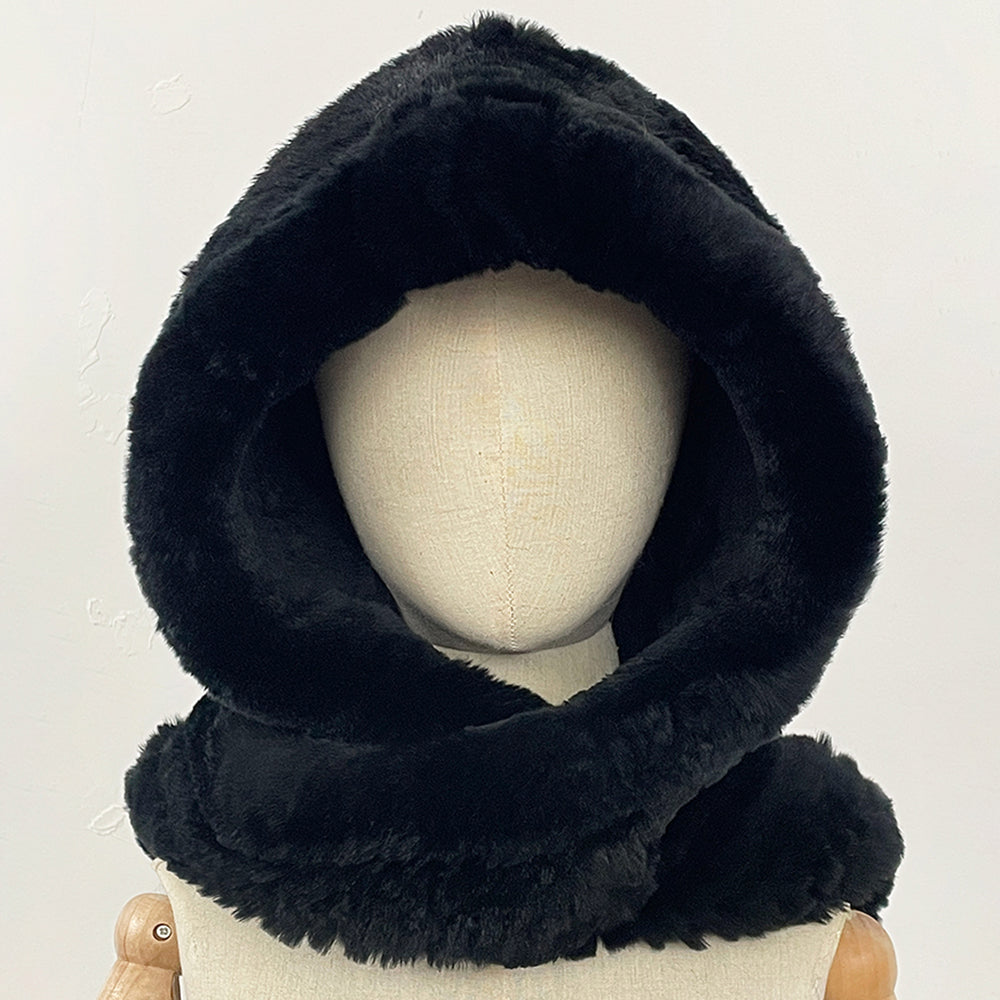 OFTBUY Thick Warm Windproof Natural Rabbit Fur Hat with Scarf Women New Winter Cute Cycling Cap Child Fluffy Rea Fur Neckerchief