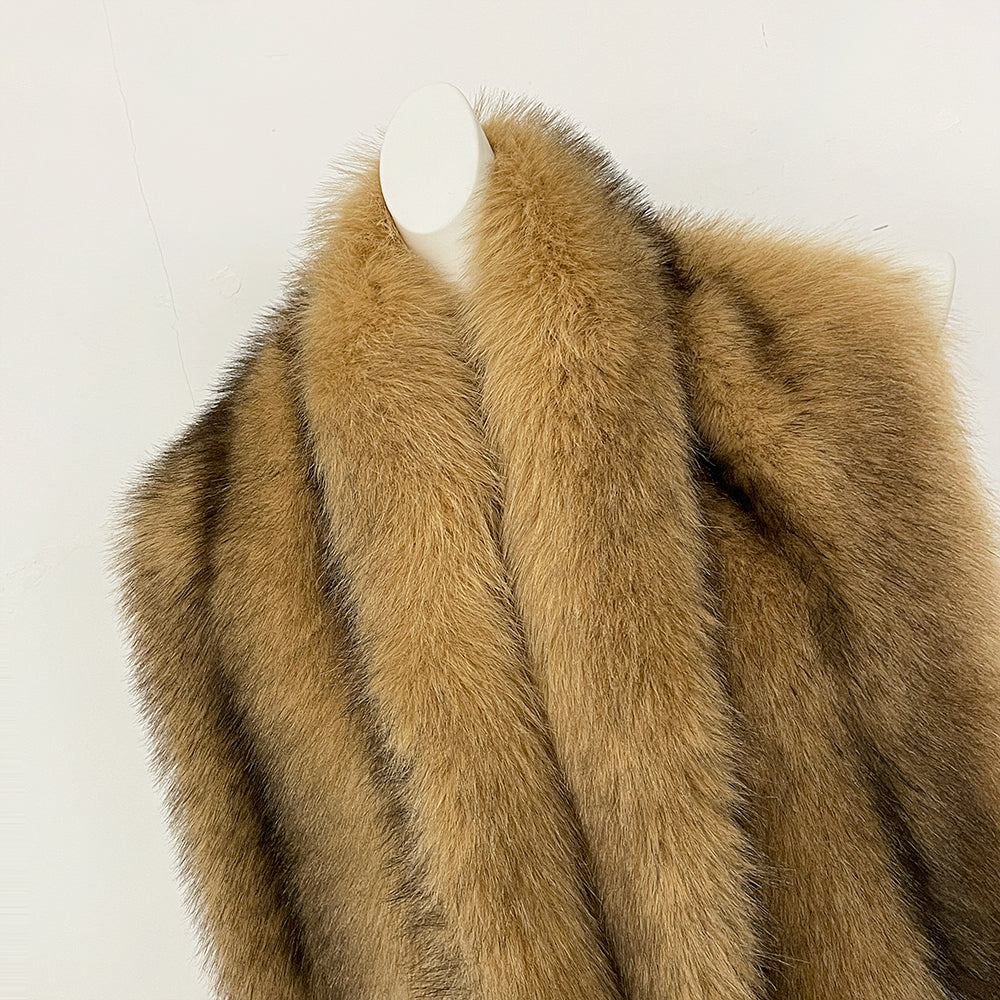 OFTBUY Luxury Long-Line Faux Fur Gilet - Premium Vegan Fox Fur Sleeveless Overcoat with Oversized Shawl Collar