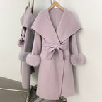 OFTBUY  Luxury Warm Woolen Jacket Women Long Big Collar 100% Wool Coat with Real Fox Fur Cuffs New Autumn Winter Clothes Femlae