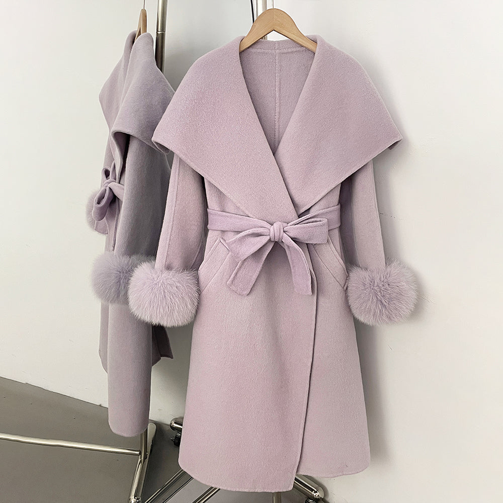 OFTBUY  Luxury Warm Woolen Jacket Women Long Big Collar 100% Wool Coat with Real Fox Fur Cuffs New Autumn Winter Clothes Femlae