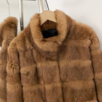 OFTBUY Women Horizontal Striped Real Rabbit Fur Coat Luxury Camel Fur Jacket with Stand Collar New Warm Winter Outerwear Female