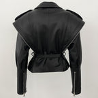 OFTBUY New Autumn Shoulder Leather Jackets Real Sheepskin Jacket Design Biker Leather Jacket Lady Genuine Leather Jacket Women