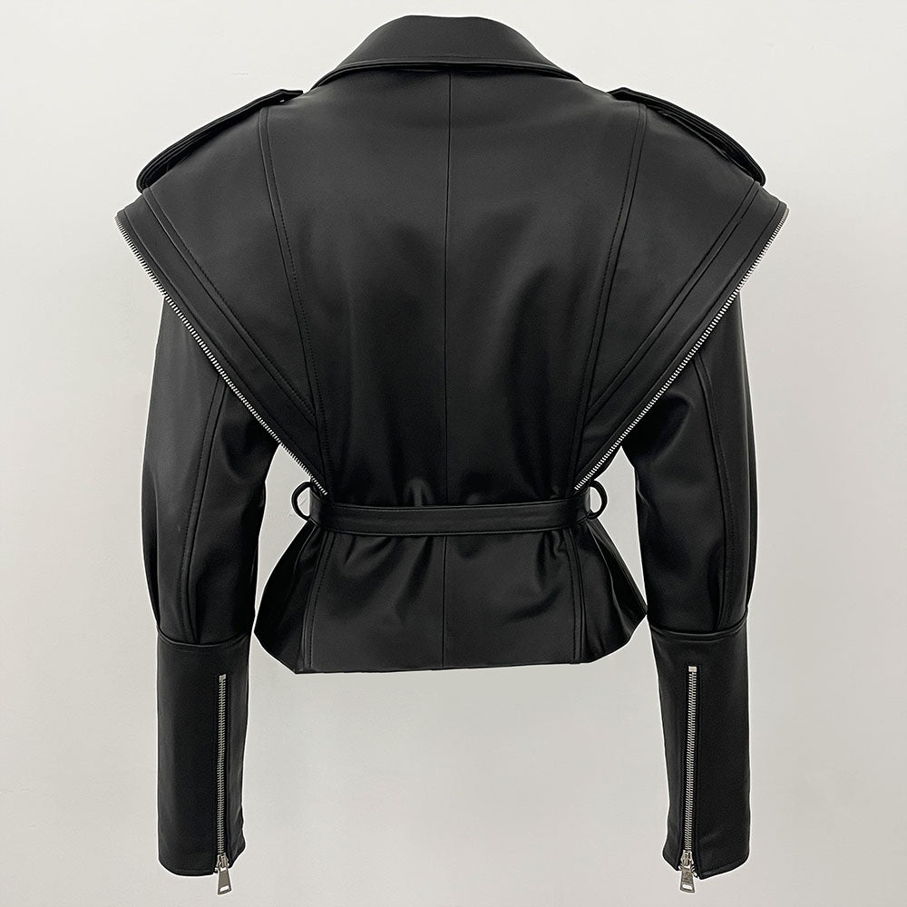 OFTBUY New Autumn Shoulder Leather Jackets Real Sheepskin Jacket Design Biker Leather Jacket Lady Genuine Leather Jacket Women