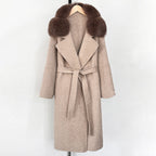 OFTBUY Belted Long Warm Winter Elegant Fashion Outerwear New Women's Double-Faced Wool Coat with Real Fox Fur Collar