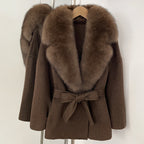 OFTBUY Belted Warm Winter Elegant Fashion Outerwear Lady New Women's Double-Faced Wool Coat with Large Real Fox Fur Collar Cuffs