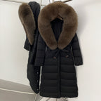 OFTBUY Hooded Winter White Duck Down Coat Large Real Fox Fur Collar X-Long Puffer Jacket Women Thick Female Parkas With Belt