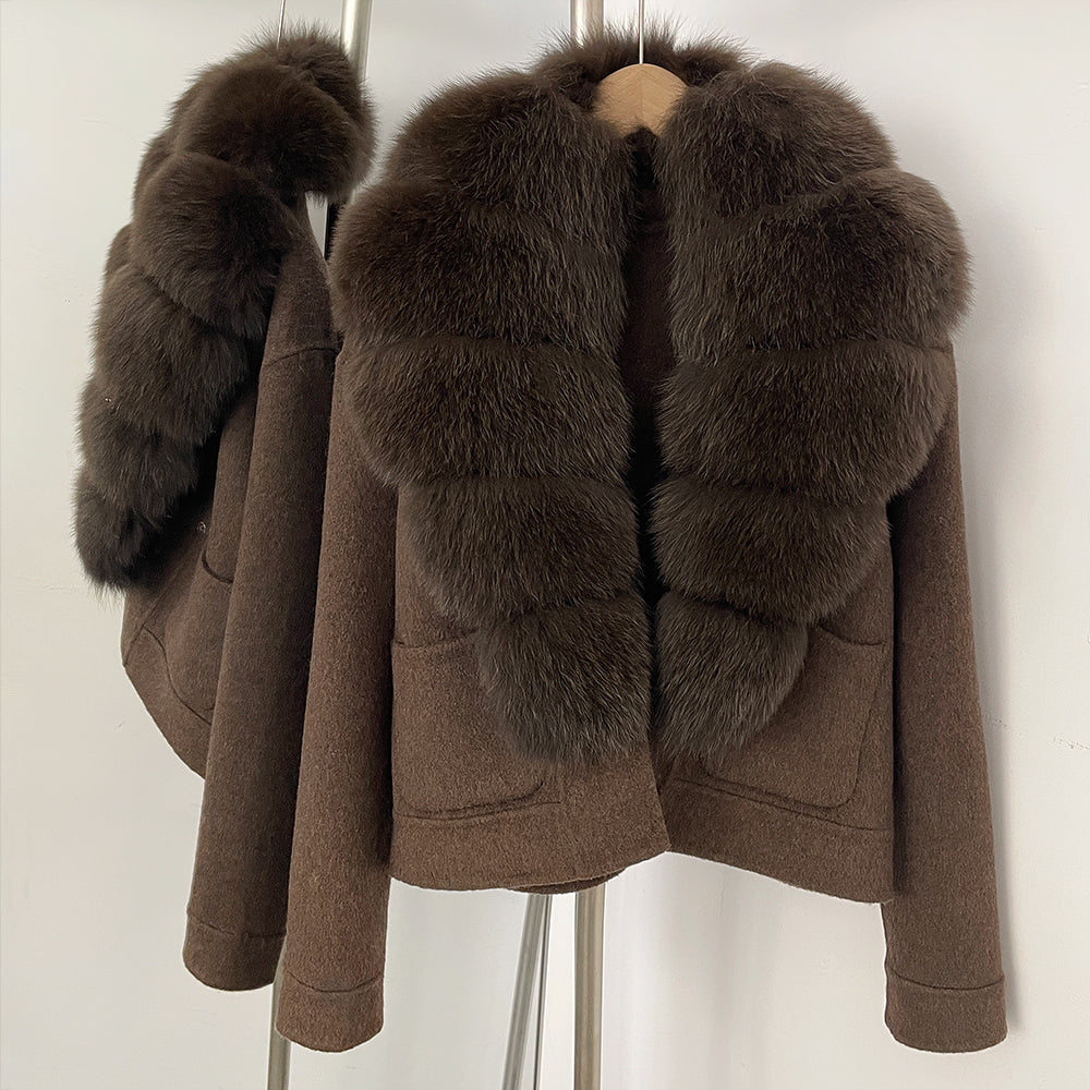 OFTBUY Fashion Short Warm Wool Coat with Real Fox Fur Collar New Autumn Winter Clothes Women Luxury Woolen Jacket Outerwear