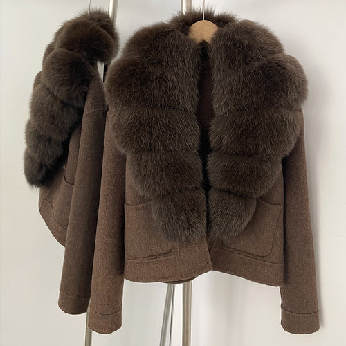 OFTBUY Fashion Short Warm Wool Coat with Real Fox Fur Collar New Autumn Winter Clothes Women Luxury Woolen Jacket Outerwear