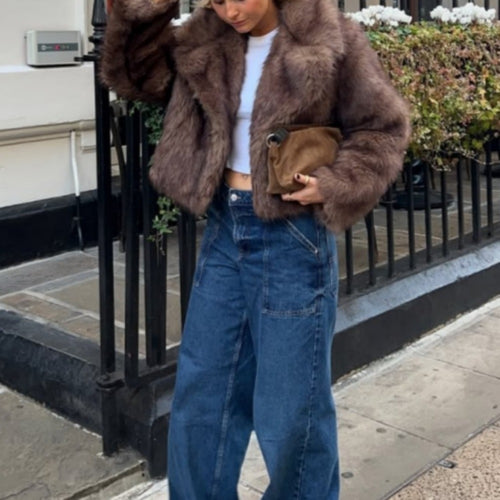 OFTBUY Autumn Winter Clothes Women Fashion Short Faux Fur Jacket Suit Collar Fake Fur Coat Long Sleeve Artificial Fox Fur Overcoat