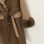 OFTBUT New Winter Clothing Women Natural Fox Fur Cashmere double-faced Woolen Jacket Long Single-breasted Belt Wool Coat Female