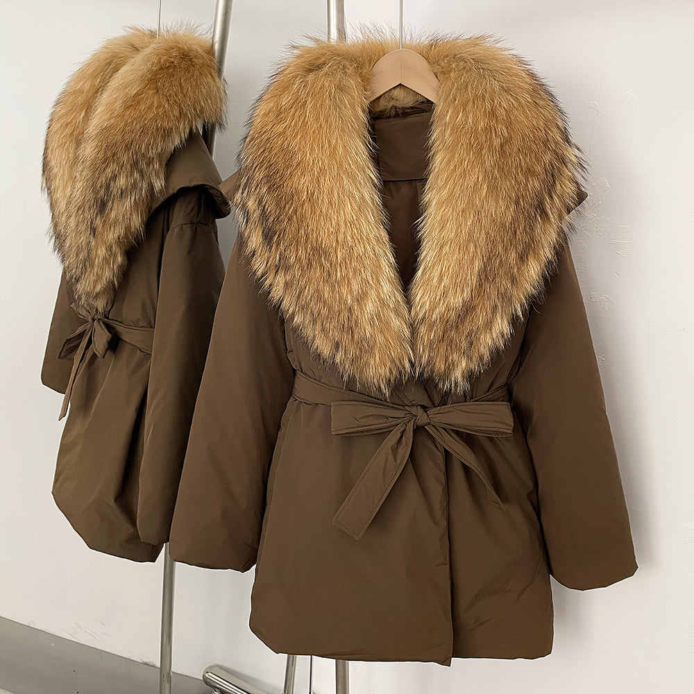 OFTBUY Natural Fox Fur Collar Fluffy Puffer Jacket Women Thickened Warm Real Fur White Duck Down Coat New Winter Parke Outerwear