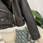 OFTBUY Women's Vintage Black Faux Leather Cropped Moto Jacket Asymmetric Zip PU Biker Coat Female New Autumn Punk Rock Outerwear