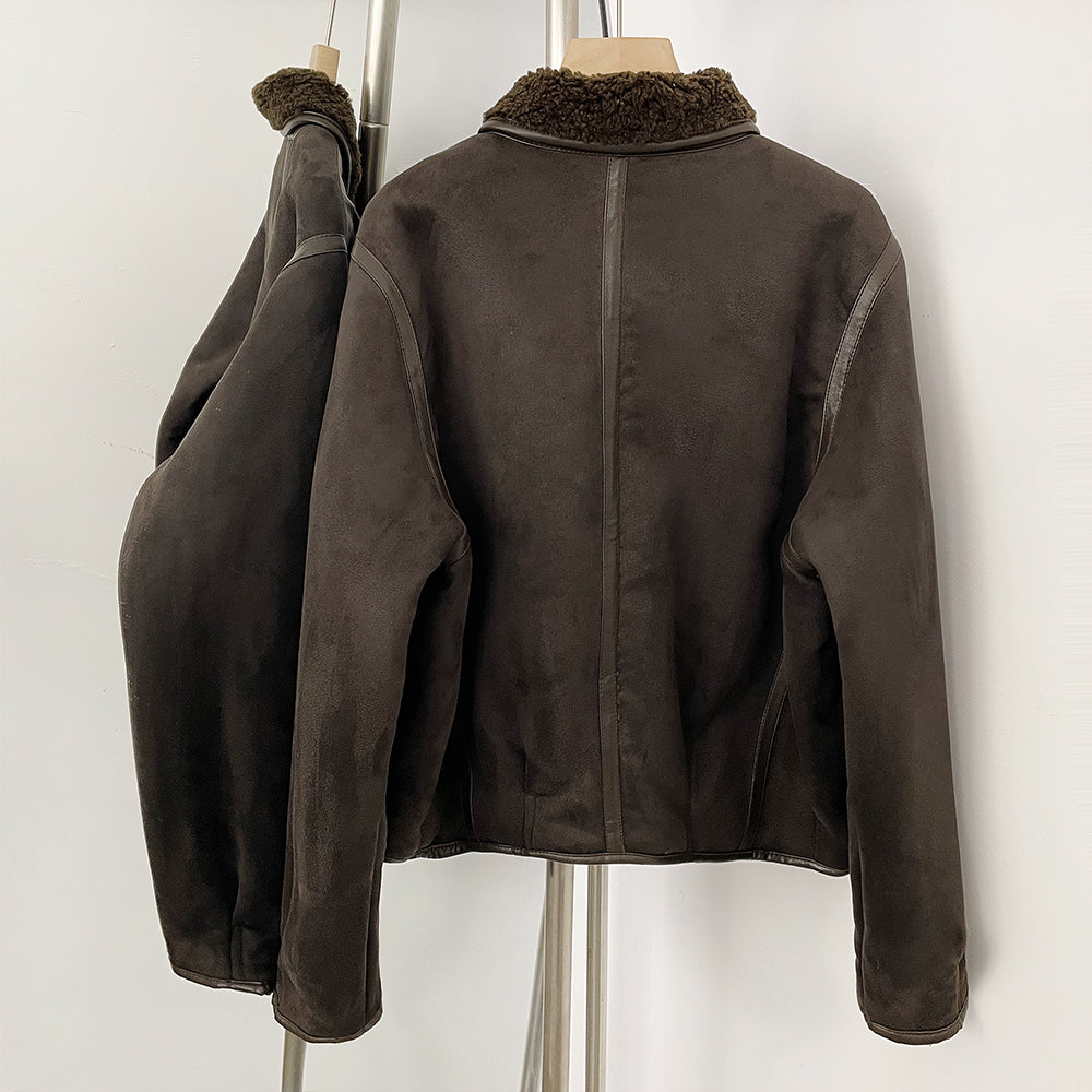 OFTBUY New Women's Faux Suede Shearling Jacket Female Zipper Lapel Collar Warm Autumn Winter Biker Coat Fashion Casual Outerwear