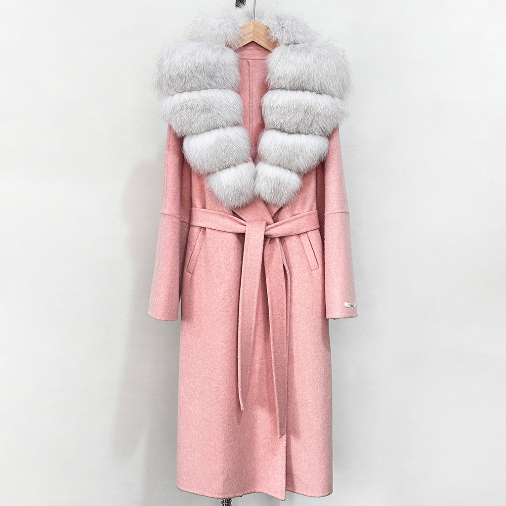 OFTBUY New Autumn Winter Top Clothes Female Long Big Real Fox Fur Collar Woolen Jacket Women Fashion Warm Cashmere Wool Coat