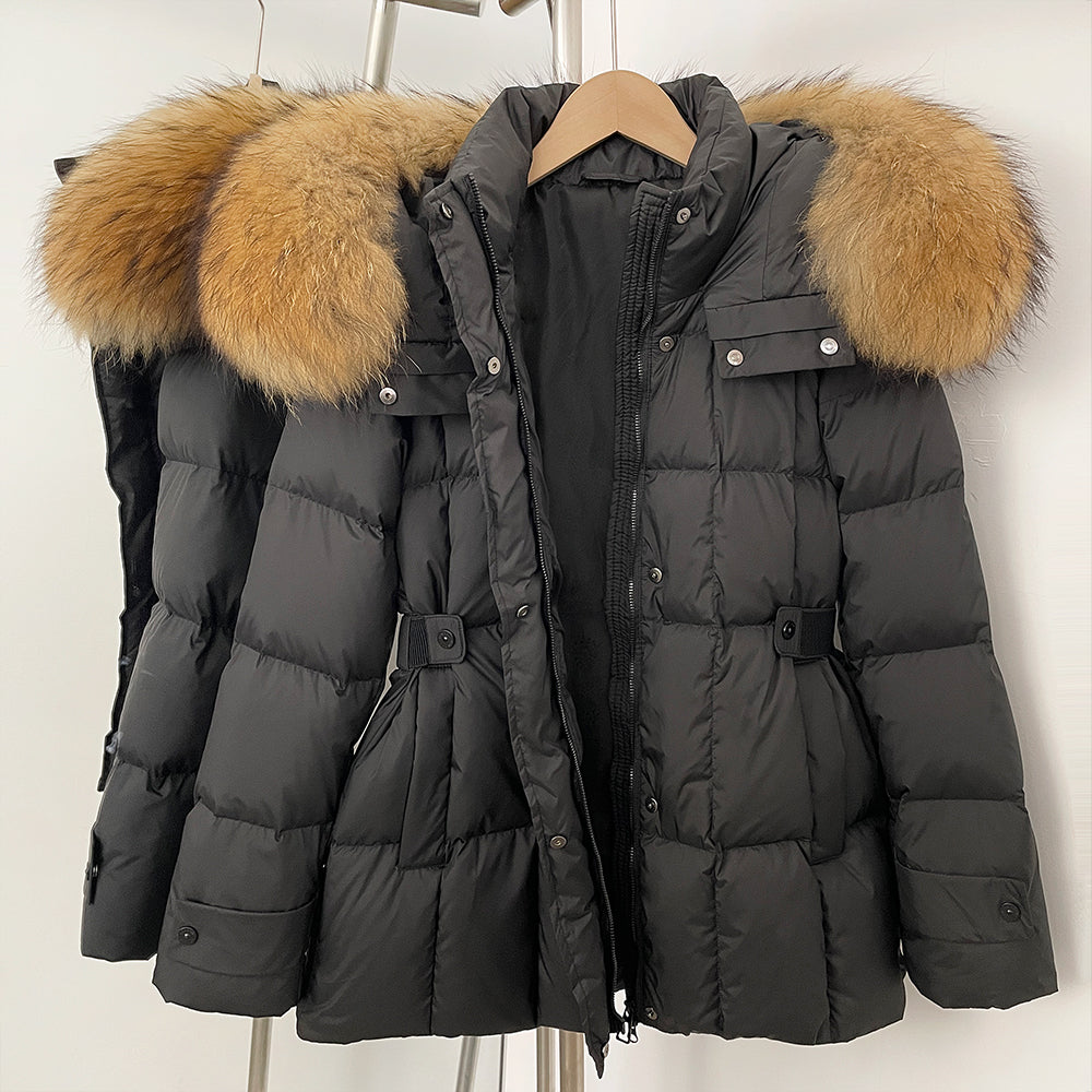 OFTBUY New Winter Hooded Slim Top Clothes Women Fashion Thick Warm Real Fox Fur Duck Down Coat Femlae Natural Fur Puffer Jacket