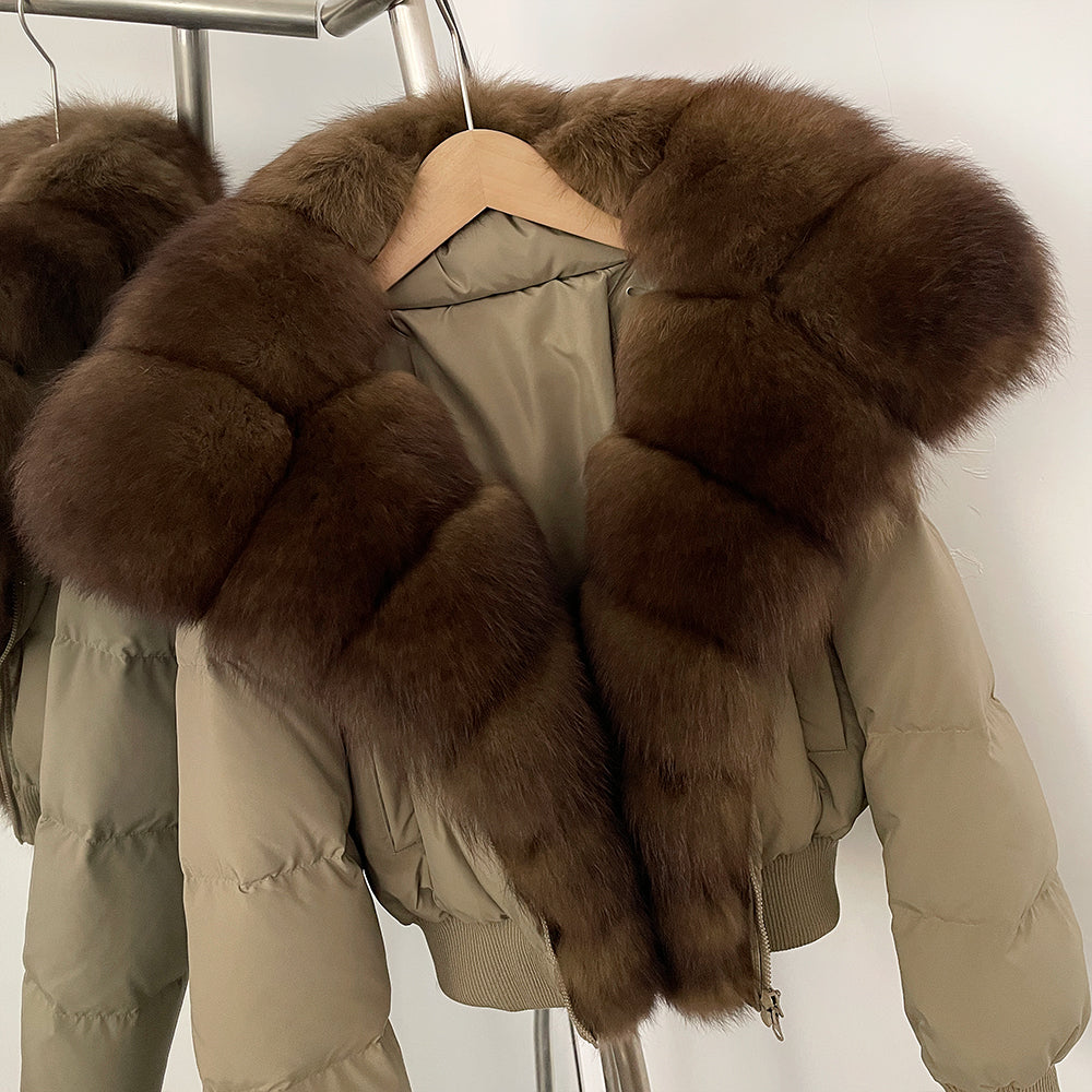 OFTBUY New Winter Real Fox Fur Hooded 90% White Duck Down Jacket Women Short Loose Puffer Coat Female Thicken Parkas