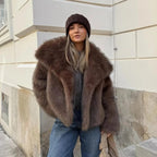 OFTBUY High Street Luxury Big Fur Collar Faux Fox Fur Jacket Female Overcoats Winter Clothes New Fashion Gradient Fluffy Fur Coat Women