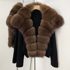 OFTBUY Women's Short Cardigan with Big Real Fox Fur Collar New Autumn Winter Knit Clothing Female Natural Fur Warm Sweater Lady