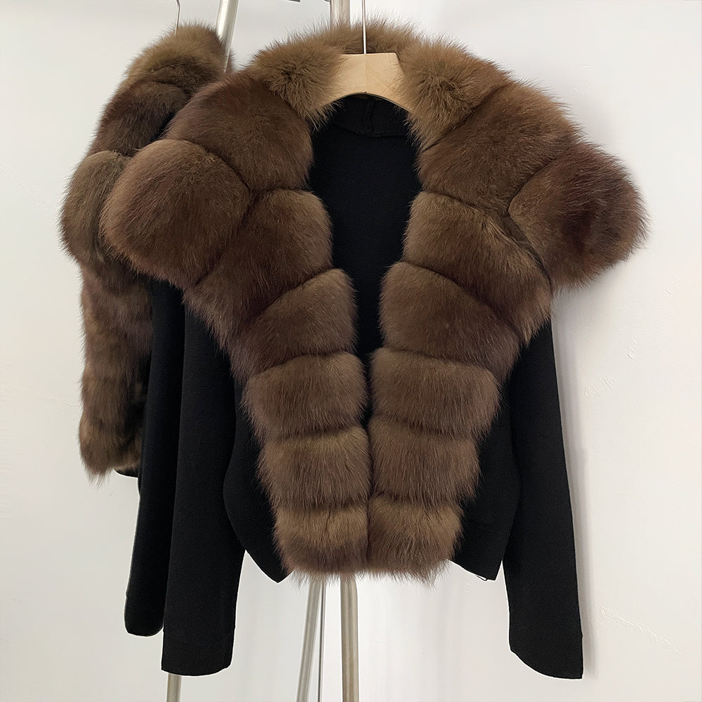 OFTBUY Women's Short Cardigan with Big Real Fox Fur Collar New Autumn Winter Knit Clothing Female Natural Fur Warm Sweater Lady