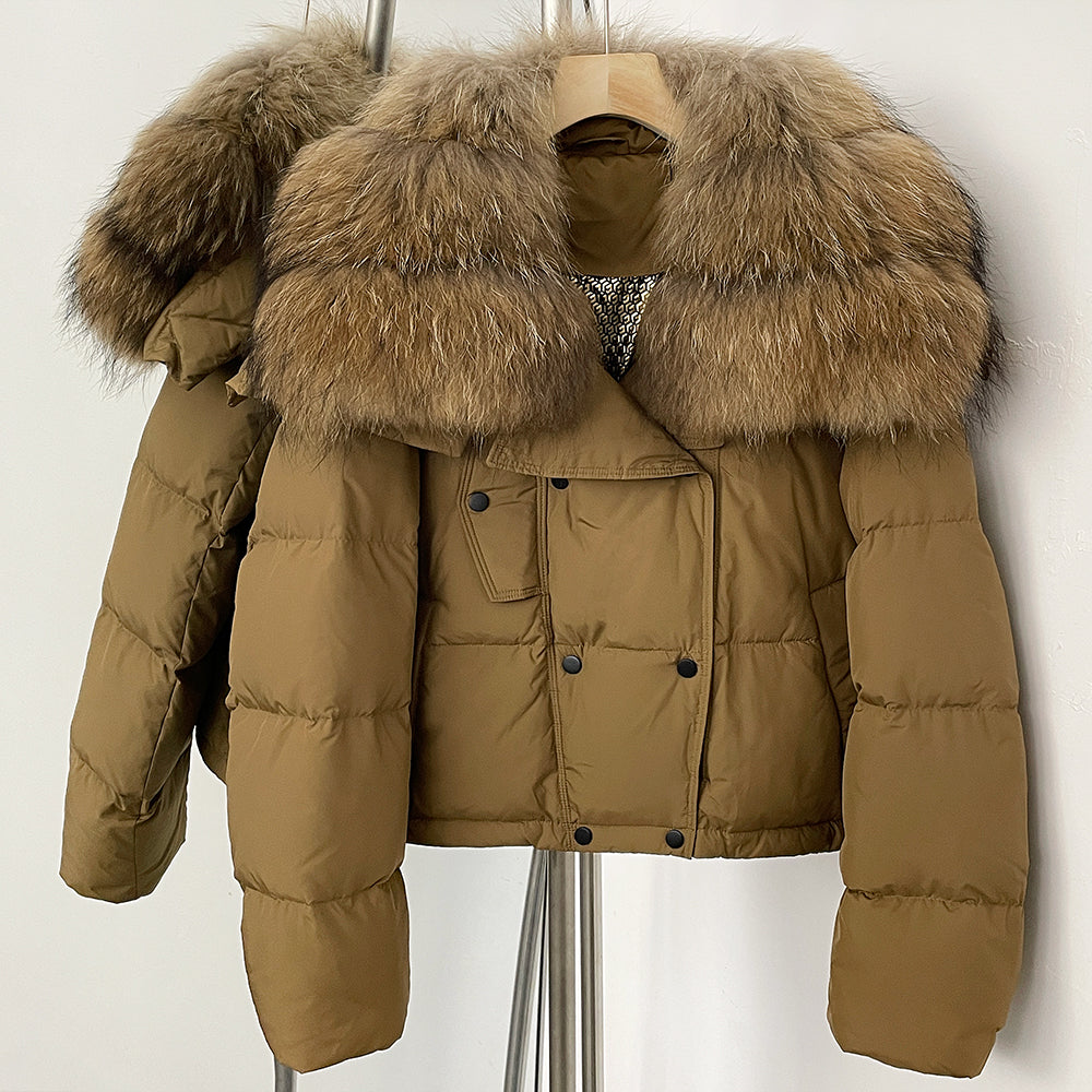 OFTBUY New Short Winter Clothing Women Thickened Warm Fluffy Raccoon Fur Puffer Jacket Female Real Fox Fur Collar Down Coat