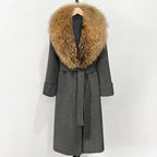 OFTBUY Long Belt 100% Wool Coat with Real Fox Fur Collar Warm Natural Fur Woolen Jacket Female New Autumn Winter Clothing Women