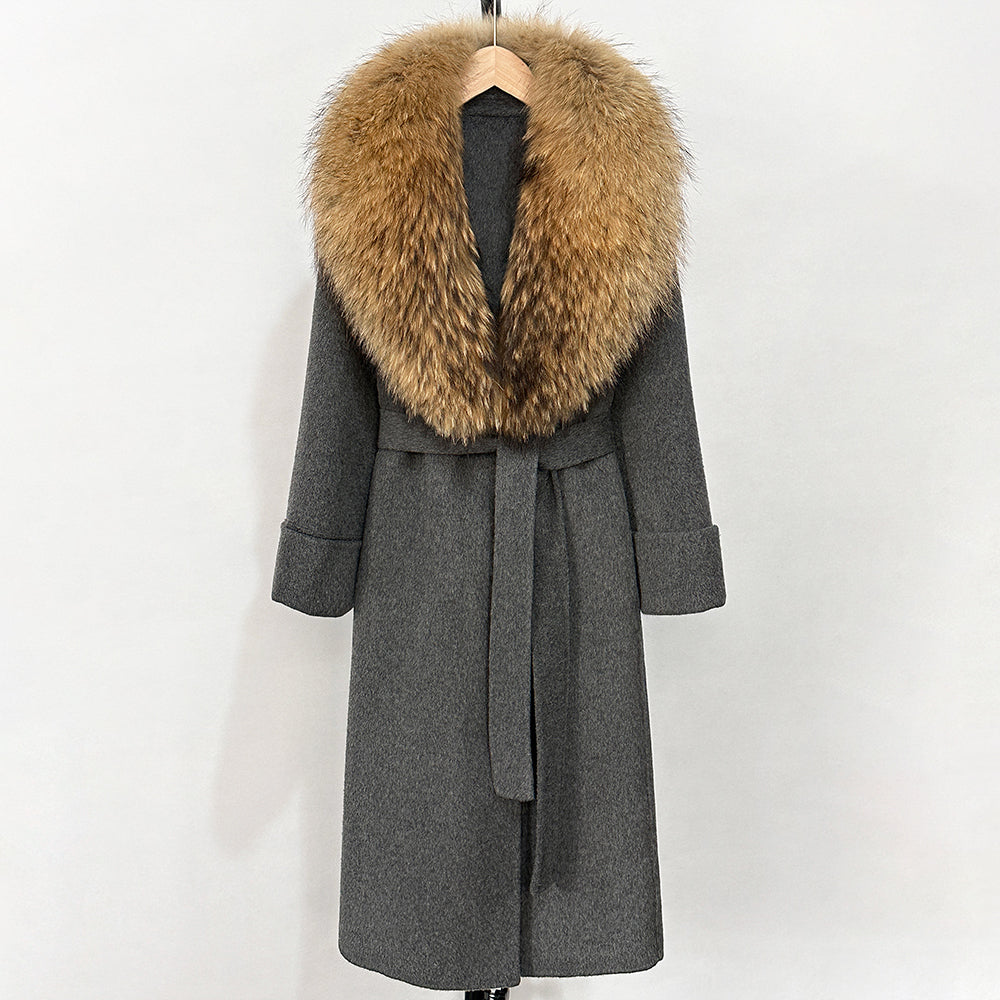 OFTBUY Long Belt 100% Wool Coat with Real Fox Fur Collar Warm Natural Fur Woolen Jacket Female New Autumn Winter Clothing Women