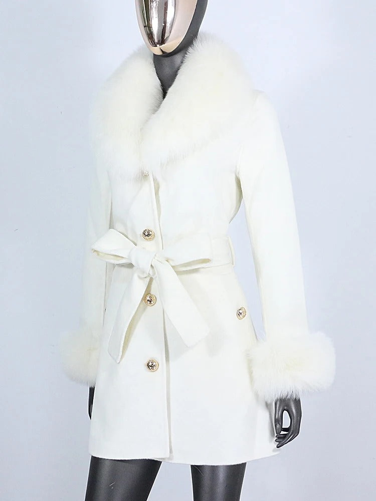 OFTBUY Double-sided Wool Coat Female New Autumn Winter Real Fox Fur Clothes Women Detachable Fur Cuffs Woolen Cashmere Jacket