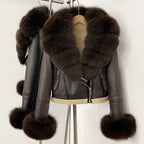 OFTBUY New Winter Real Fox Fur Collar and Cuffs Clothes Women Short Faux Leather Fake Fur Inner Jacket Female Thick Warm Coat