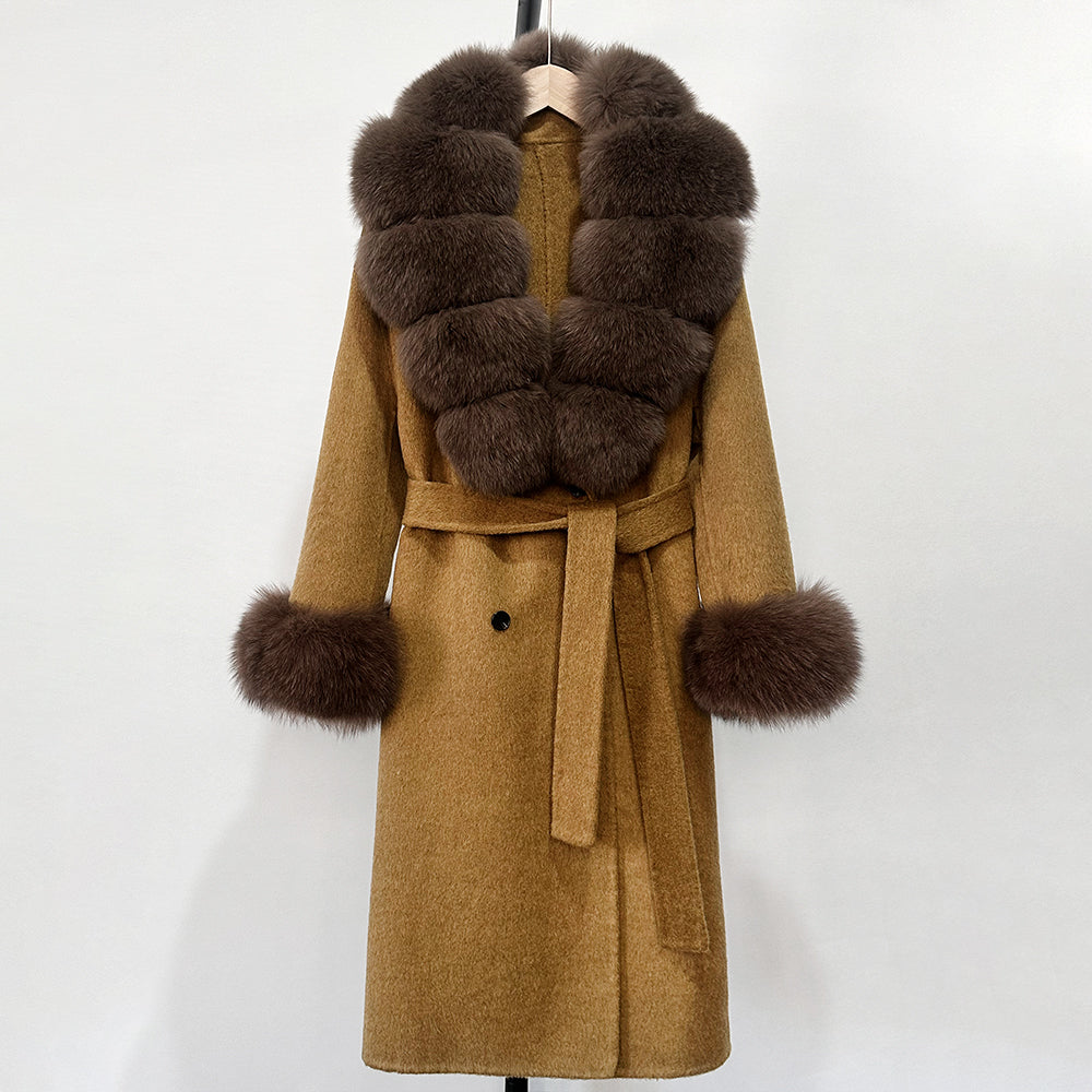 OFTBUY Wholesale New Autumn Winter Clothes Long Natural Woolen Coat Women Fashion Warm 100% Wool Real Fox Fur Jacket Overcoat