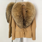 OFTBUY Luxury 100% Cotton Jacket with Real Fox Fur Collar New Autumn Winter Knit Cardigan Women Slim Warm Sweater Outerwear Lady