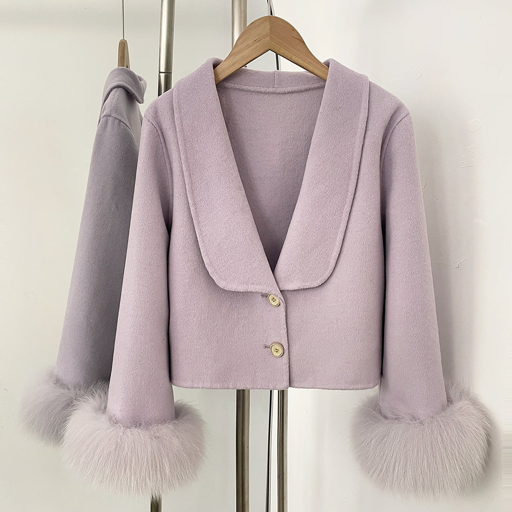 OFTBUY V-neck Single Breasted Woolen Jacket Short Real Fox Fur Wool Coat Women New Fashion Autumn Winter Top Clothes Female