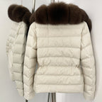 OFTBUY Real Fox Fur Collar Drawstring Waist Duck Down Puffer Coat New Women's Short Down Jacket Winter Luxury Outerwear