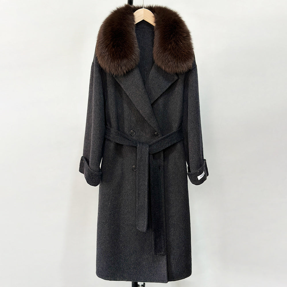 OFTBUY Winter Clothes Women Large Natural Fox Fur Jacket Long Wool Blends Cashmere Coat Belt Female Warm Woolen Streetwear