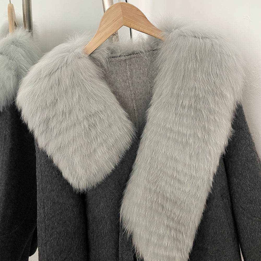 OFTBUY New Autumn Winter Double-sided Wool Jacket Elegant Real Fox Fur Collar 100% Wool Coat Female Woolen Blends Clothes Women