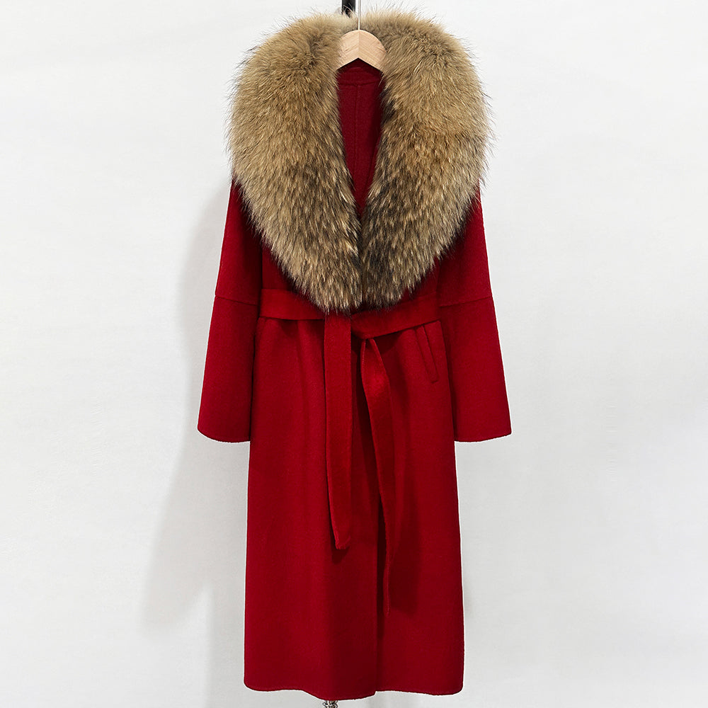OFTBUY New Autumn Winter Top Clothes Female Long Big Real Fox Fur Collar Woolen Jacket Women Fashion Warm Cashmere Wool Coat