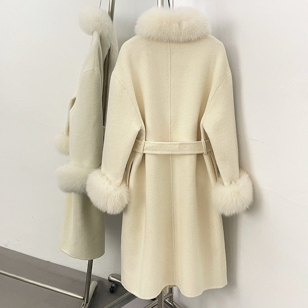 OFTBUY New Autumn Winter Long Clothing Women Fashion Warm Real Fox Fur Collar and Cuffs 100% Wool Jacket Female Natural Fur Coat