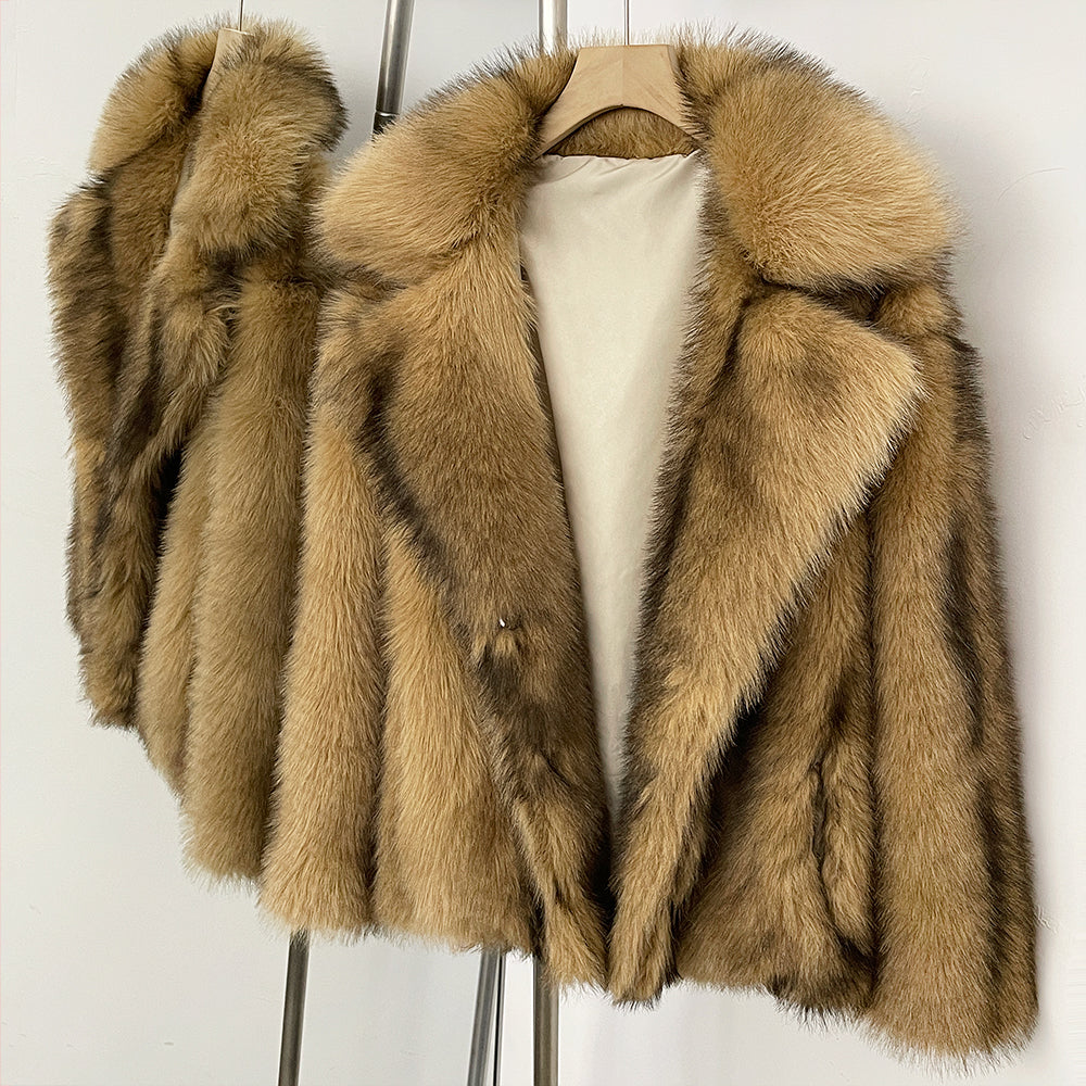 OFTBUY Chic Oversized Lapel Faux Fur Jacket - Premium Vegan Fur Winter Coat with Soft Texture