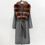 OFTBUY New Autumn Winter Top Clothes Female Long Big Real Fox Fur Collar Woolen Jacket Women Fashion Warm Cashmere Wool Coat