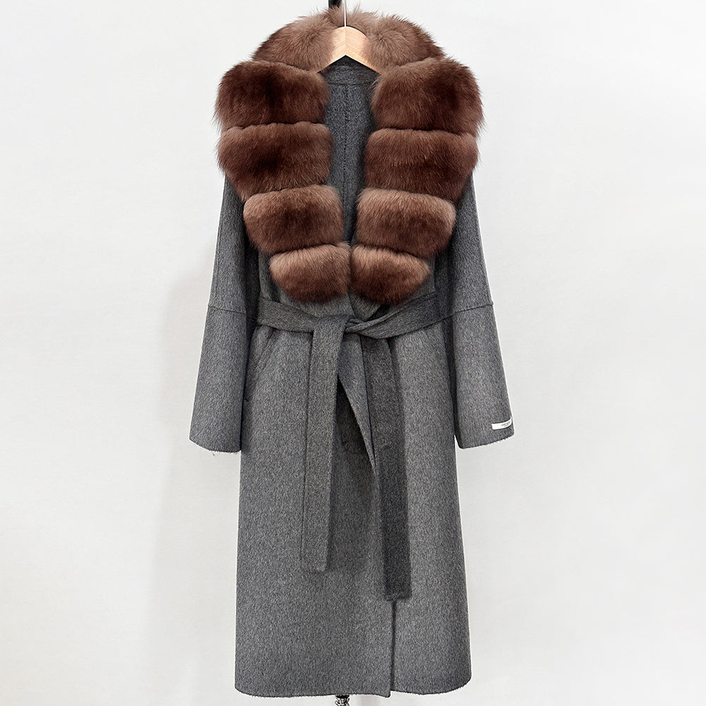 OFTBUY New Autumn Winter Top Clothes Female Long Big Real Fox Fur Collar Woolen Jacket Women Fashion Warm Cashmere Wool Coat