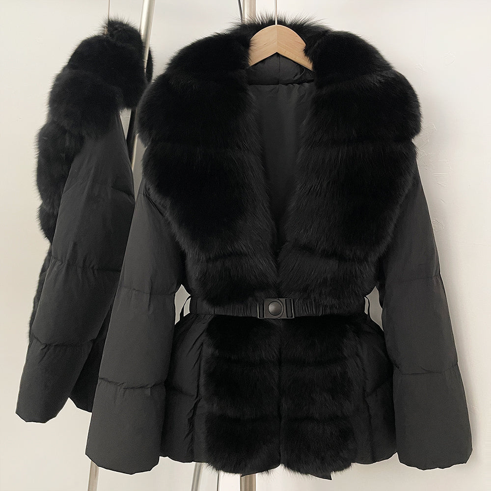 OFTBUY Big Natural Fox Fur Collar Puffer Jacket Female New Autumn Winter Thick Warm Clothes Women Fluffy Real Fur Duck Down Coat