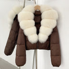 OFTBUY New Puffer Jacket Women with Large Natural Fox Fur Collar Short Fluffy Thick Parkas Female 90% White Duck Down Coat Lady