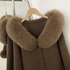 OFTBUY Pompoms Buttons Warm Winter Elegant Outerwear Female New Women's Double Face Wool Coat with Large Real Fox Fur Collar