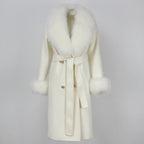 OFTBUY Winter Jacket Women Long Natural Wool Blends Cashmere Real Fur Coat Double Breasted Belt Warm Streetwear New Fashion