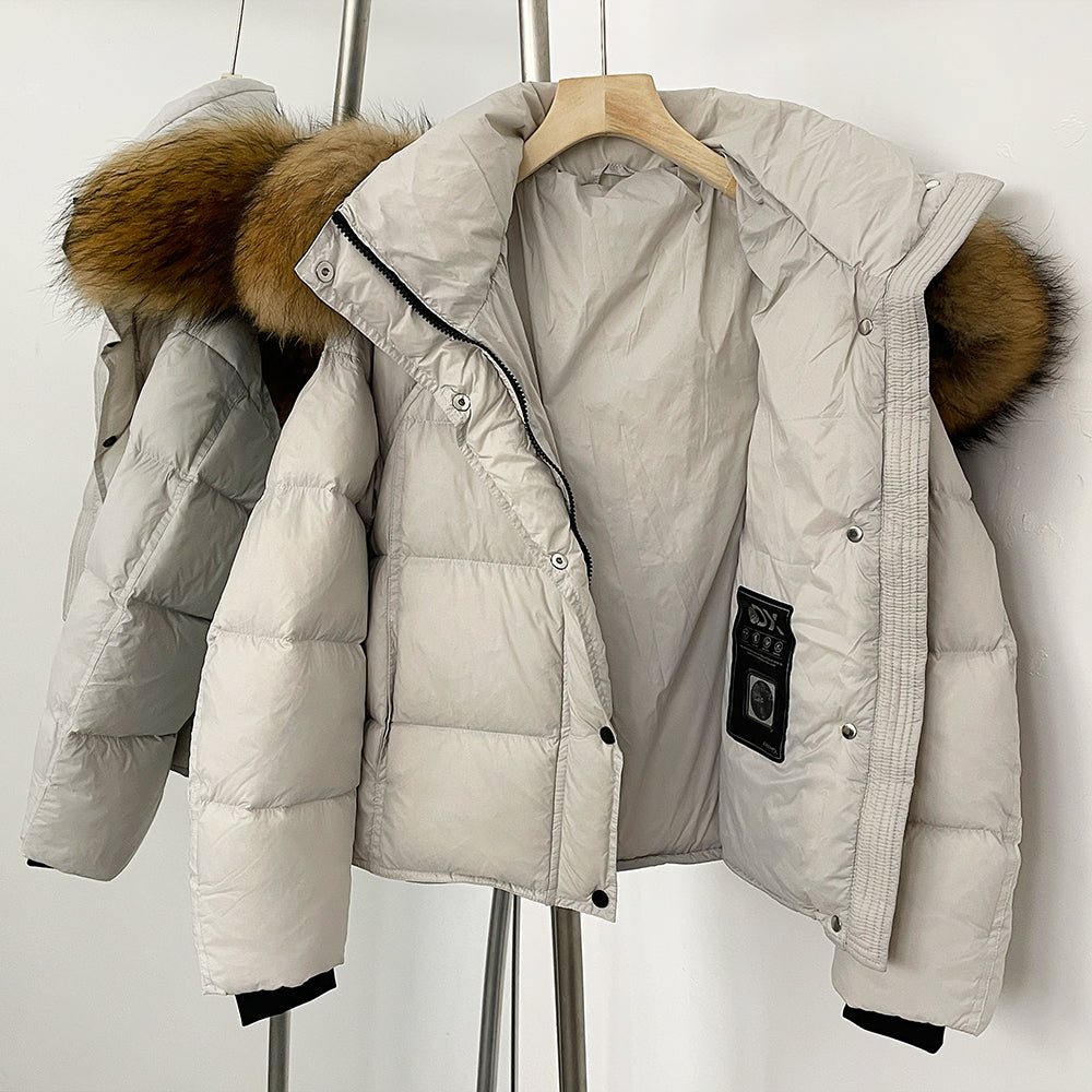 OFTBUY New Autumn Winter Top Clothing Women Tnickened Warm Fluffy Puffer Jacket Femlae Hooded Real Fox Fur Collar Down Caot
