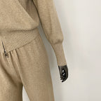 OFTBUY Winter New Women's Knitted Tracksuit Set with Fox Fur Collar Zipper Jacket Wide Leg Pants Luxury Casual Two-Piece Outfit