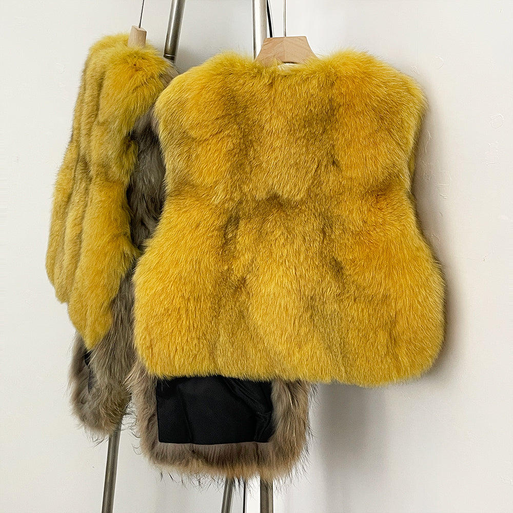 OFTBUY Spelling Sleeveless Real Raccoon Fur Waistcoat Jacket Women Fashion Thick Warm Outwaer Natural Fox Fur Vest Coat Female
